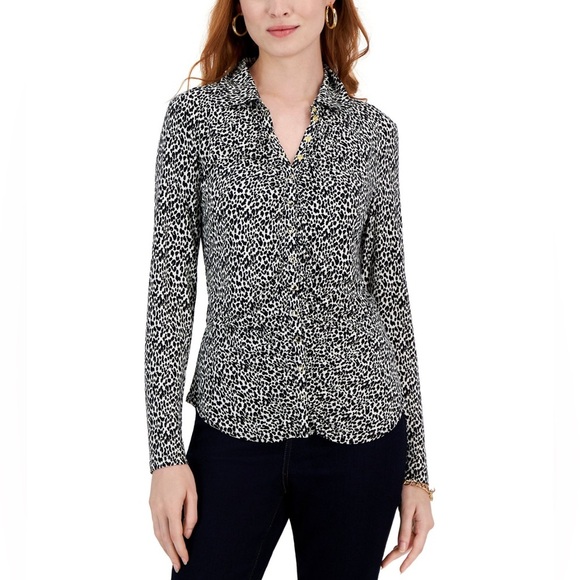 I.N.C. International Concepts Women's Printed Ruched Snap-Front top/size - Picture 1 of 2